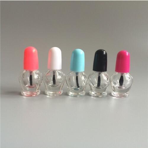 Cute 3ml Empty Clear Glass Nail Polish Oil Bottles In Refillable colors Cap With Brush Cosmetic Packaging F20171627
