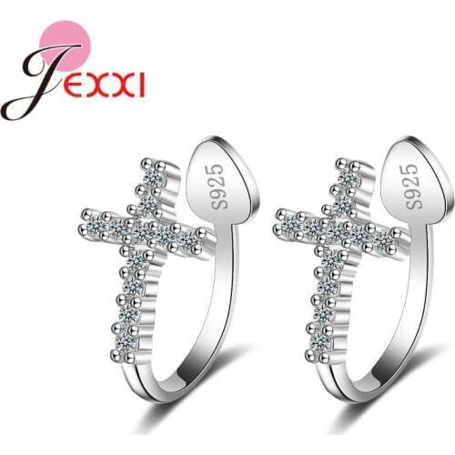 Trendy New Fashion Design Cross Earrings Individuality Noble Symbol 925 Sterling Silver Ear Clip Romantic Girl Sister Gift