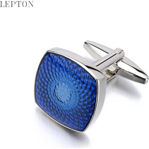 Fashion Blue Enamel Cufflinks For Mens Lepton Brand Hot Sale 3Pairs/Lot Stainless Steel Square Blue Cuff links Best Gift gemelos
