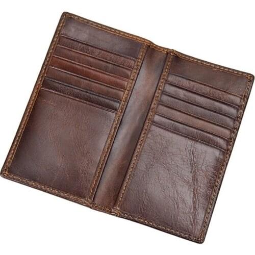 100% Genuine Leather Wallet For Men Male Vintage Cowhide Mens Long Bifold Wallets Purse With Card Holder Zipper Coin Pocket Bag