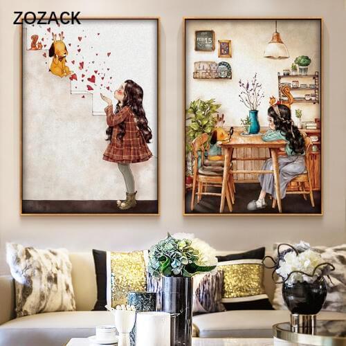 Zozack Needlework,DIY Printed Cartoon Love girl Cross stitch Sets For Full embroidery Cross-Stitch kit home decoration