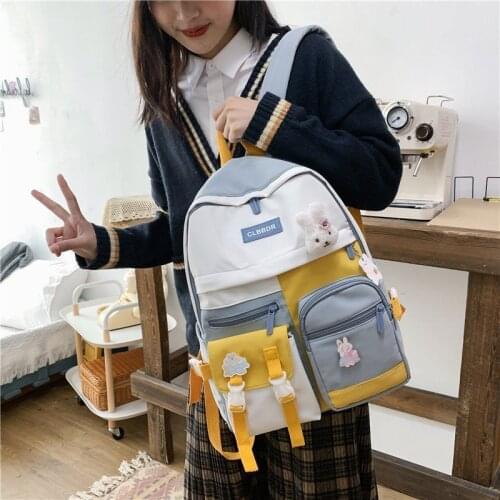 New harajuku cute waterproof nylon backpack female multi-pocket color travel bag fashion Korean ins college style school bag