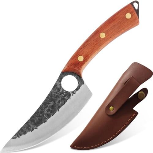 Butcher Knife Hand Forged Boning Knives with Sheath Fillet Meat Cleaver Knives Full Tang Kitchen Chef Knife for Home Camping