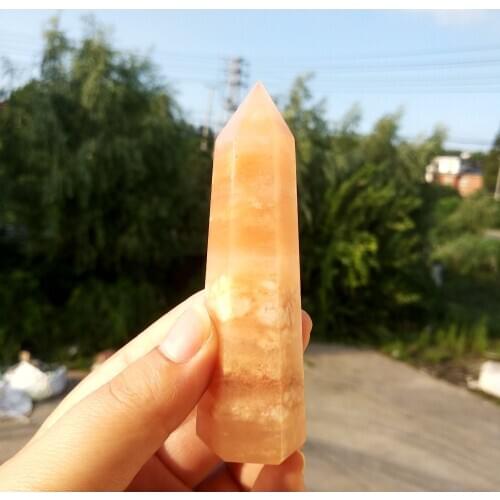 70-80mm Orange Pork Stone Point Healing Crystal Stone Obelisk For Home Decoration