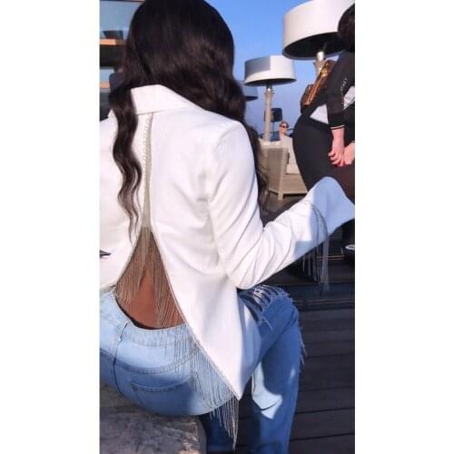 Sexy Backless Tassel Blazer 2021 Women Fashion Solid Colors Single Button Casual Office Blazer Club Party Beach Formal Clothing