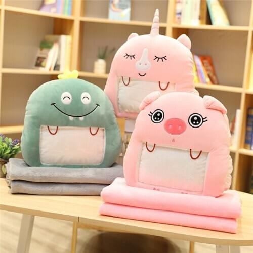 Kawaii animal Plush Toy Portable Blanket Doll Hands Warmer Kids Children Boy Girl Travel Rug Office Nap Carpet Gift Hand Warmer