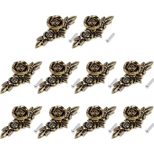 10Pieces Cabinet Pull Drawer Handle Roses Knob Kitchen Hardware Antique Bronze