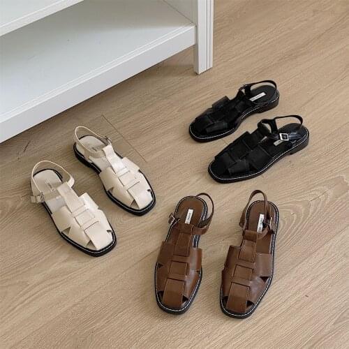 Mr Co Roman Sandals Women 2021 Summer New Style Soft Sole Thick Bottom Square Toe Woven Sandals Women