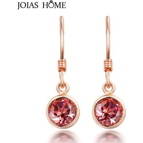 JoiasHome 925 Sterling Silver Earrings Classic Rose Gold Inlaid Rose Red Zircon Drop Earrings Engagement Banquet Wholesale Gifts