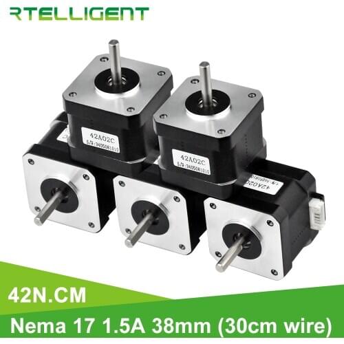 Rtelligent 5PCS 42N.cm Nema 17 Stepper Motor 38mm 42motor Nema17 42BYGH (59.5oz.in) stepper motor for 3D Printer Printing XYZ