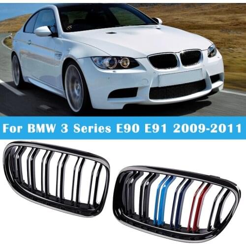 Pair Car Front Grille Grill Kidney Hood Double Slat Replacement For BMW 3 Series E90 E91 2009-2011