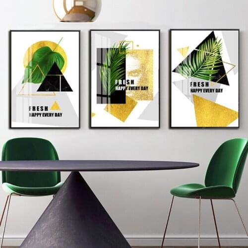 Modern Minimalist Oil Painting Yellow Abstract Geometric Plant Leaves Canvas Decoration Painting Poster Bedroom Wall Picture