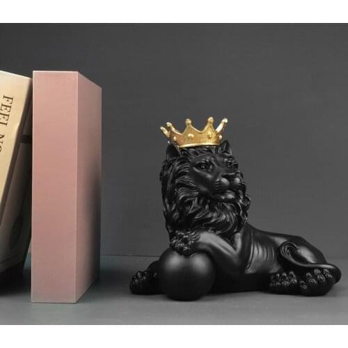 Modern Resin Crafts Lion Catching Ball Statue,Lucky Crown Lion Simulation Sculpture Home Office Decoration