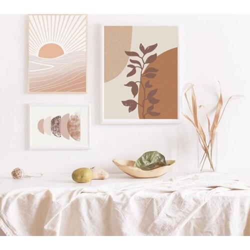 Modern Terracotta Boho Sun Moon Plants Posters Geometric Canvas Painting Wall Art Pictures for Living Room Home Interior Decor