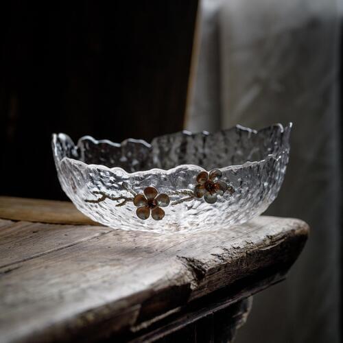 Glass Tea Washing Large Bowl Washing Inlay Tin Plum Thicken Transparent Glass Tea Cup Washing Tea Washing Bucket Bucket