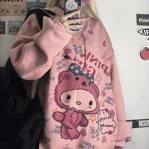 Japan Anime Hoodie Women2021 Autumn Kawaii Fashion Sweatshirt Women Korean Long Sleeve Print Tops Vintage Oversized Cute куроми