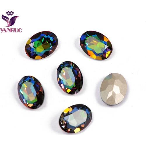 YANRUO 4120 Oval VM Rainbow Fancy Glass Diamond Sewing Rhinestones Glass DIY Base Ornaments Black Strass Beads