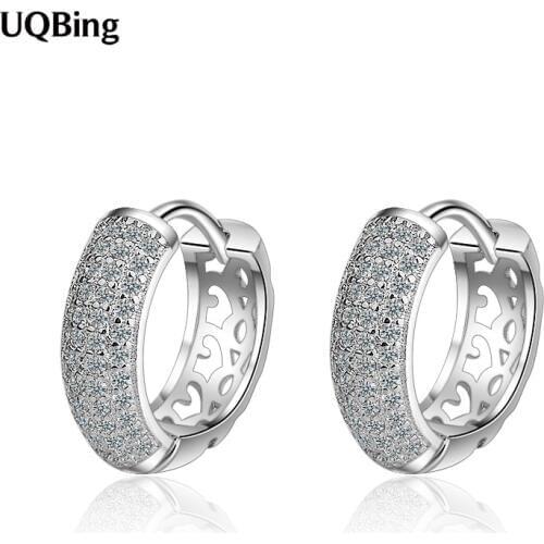 925 Sterling Silver Round Full Crystal Clip Earrings On Ear Women Jewelry Gifts