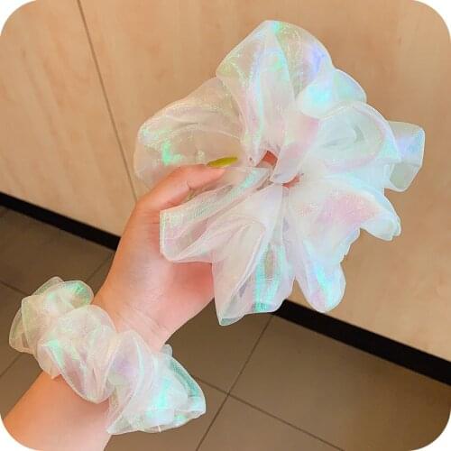Organza Women Hair Scrunchie Hair Ring Ponytail Holders For Girls Shiny Solid Yarn Elastic Hair Band Headband Scrunchy Wholesale