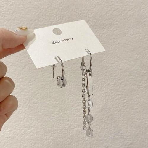 Hip Hop Rock Geometric Asymmetric Chain Metal Earrings Personality Creative Trend Design Temperament Female Punk Earrings