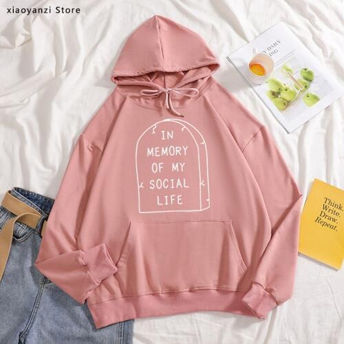 In Memory of My Social Life Women hoodies Pastel Goth Grunge Goth Kawaii Hipster Rip Indie Cute pullovers graphic ot-e018