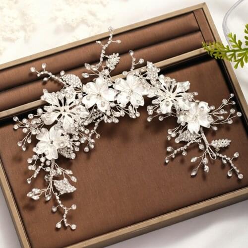 Luxury Hairband Crysal Rhinestone Wedding Tiara Headband Handmade Flower Women Headpiece Bridal Hair Accessories