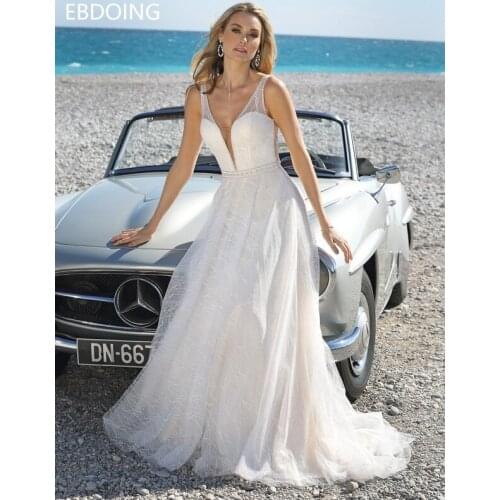 Vestidos De Novia Amazing A-line Wedding Dress Deep V-neck Neckline Newest V-back Plus Size Long Wedding Grow Bride Dress