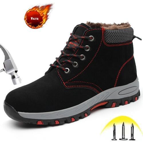 Winter Safety Boots Mens Anti-smashing Puncture Proof Safety Welder Non slip Wear-resistant High top Warm Velvet Wrok Shoes
