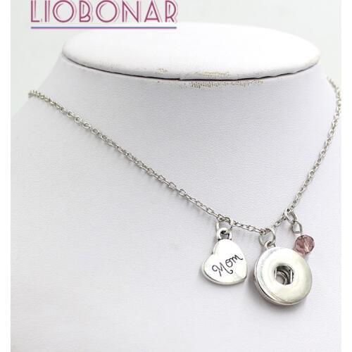 1PC Snap Necklace Snap Jewelry 12 Birthstone Charm Heart MOM Necklace for Mother Gift Fit 18mm Button Jewelry