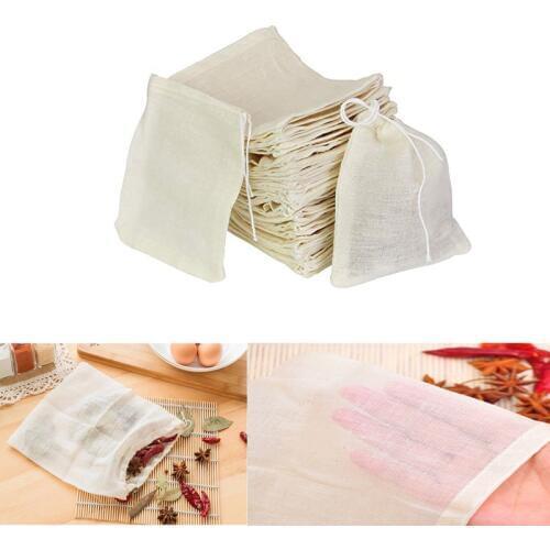 100pcs Cotton Muslin Drawstring Bags Straining Tea Cooking Separate Spice Food Filter