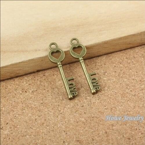 130 pcs Vintage Charms Love heart key Pendant Antique bronze Fit Bracelets Necklace DIY Metal Jewelry Making10053