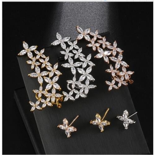 2018 Fashion Snowflake Leaf A B Style AAA Cubic Zirconia Stone Stud Earrings For Women Party Accessories