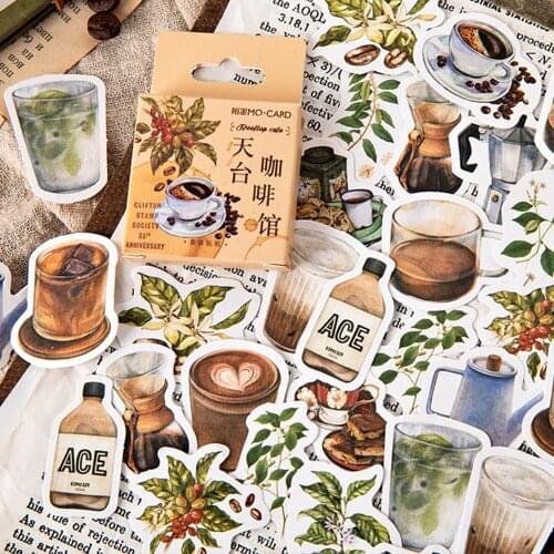 46Pcs/Box Sticker Roof Cafe Sticker DIY Journal Scrapbooking Stickers Phone Shell Decoration Sticker School Supplies