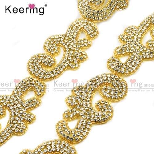 5.5cm Gold Beads Crystal Stone Rhinestone Beaded Trimming for DIY E031002