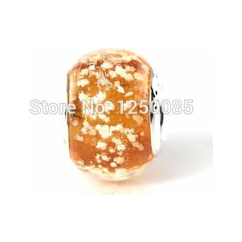 50PCS Gold Beautiful Snow Lampwork Glass Silver plated Core Beads fit European Bracelet , Free shipping , LGB116-5
