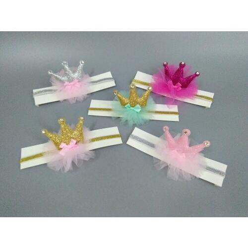 Boutique 12pcs Fashion Cute GlitterTiaras Soft Hairbands Solid Crown Lace Floral Newborn Headbands Princess Hair Accessories