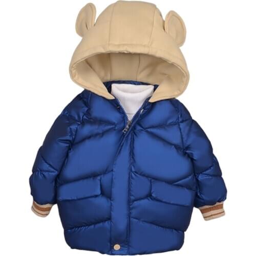 Kids Winter Jacket Baby Girls Solid Hoodie Bear Ears Cute Warm Jackets Girl Boy Cotton Coat with Hood Outwear Jacket
