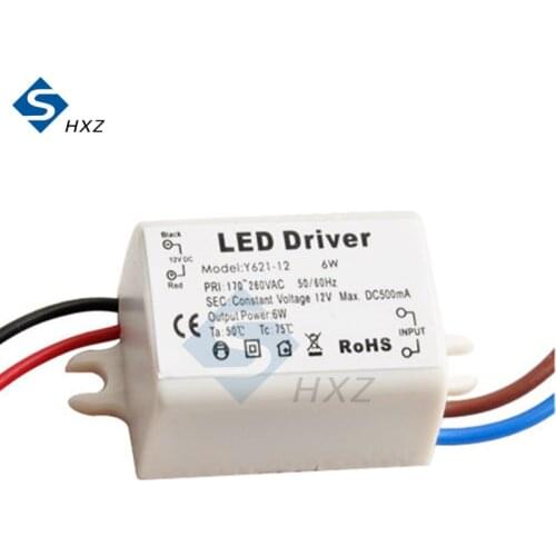 DC 12V 6W Y621-12 LED Driver Lighting Transformer Constant Current Input AC 110 -260V 500mA 50 -60Hz Output for LED Strip Lamp