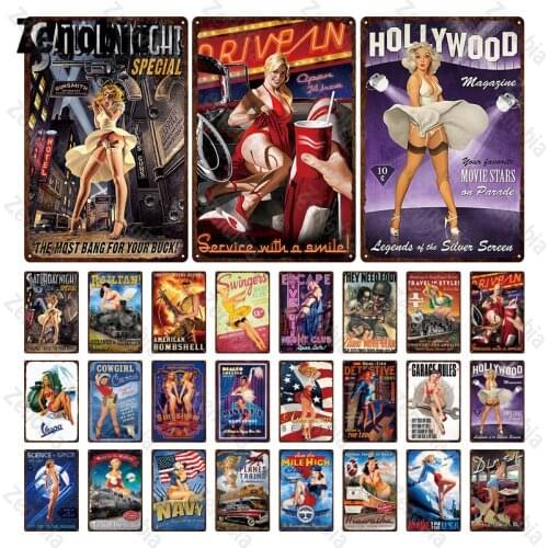 Pin Up Girl Metal Sign Metal Plaque Tin Sign Vintage Home Decoration Metal Tin Plate Classic Pin-Up Metal Poster Stickers Decor