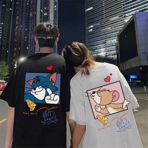Cute Amine T Shirt Oversized Cotton Streetwear Girl Funny Tees Summer Loose High Street Couple Japan T Shirt Kawaii Cat Clothes