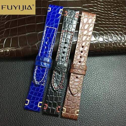 FUYIJIA Custom 20MM 22MM Watchbands Handmade Men Strap American Crocodile Leather Belt Genuine Alligator Watch Band Waterproof