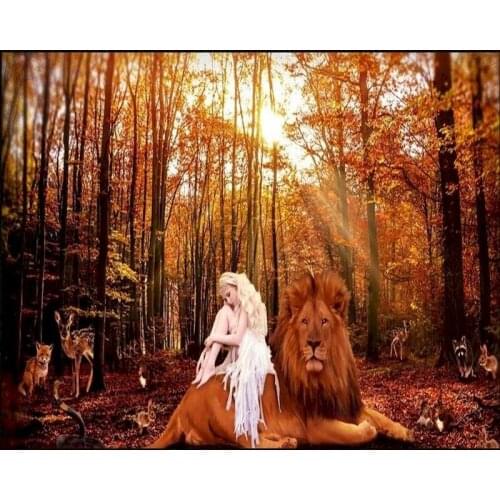 GATYZTORY Full Square Diamond Painting Kit Girl and Lion Embroidery Diamond Mosaic Sale Animal Rhinestone Picture