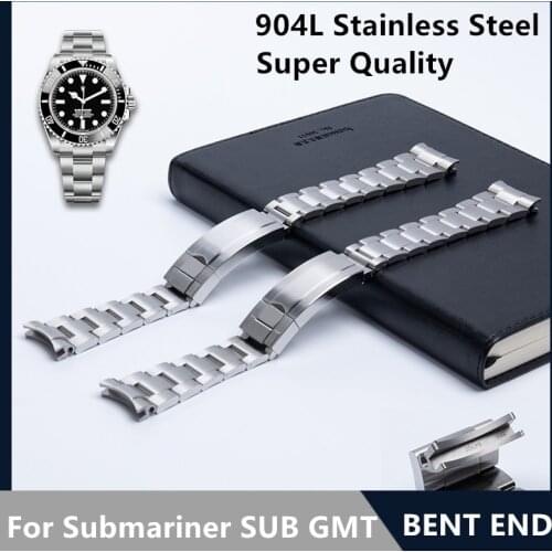 Brushed 904L Stainless Steel Top Quality 20mm Watch Band Replace For Rolex Strap For Submariner SUB GMT Glide Folding Buckle