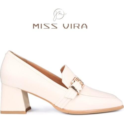 MISS VIRA High Heels Women Leather Square Toe Pumps Spring Autumn Mid-heel Shoes Fashion Party Shoes Work