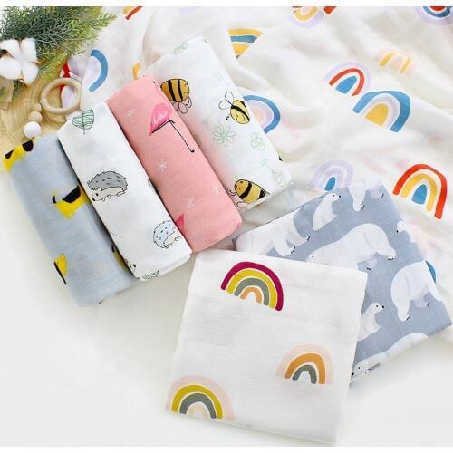 Muslin Baby Blanket INS Soft Swaddle Wrap for Newborn Cotton Bamboo Diapers for Children Kids Bath Towel Rainbow Photography