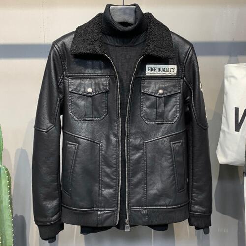 2020 Vintage Flight Mens Leather Jackets and Coats Streetwear Plus Size 4XL Fur Collar Men Leather Jacket Overcoats Black A321