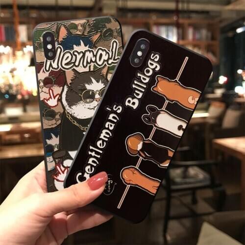 3D Cat Embossed for Huawei P20 P30 P40 Mate 10 20 30Lite Pro Honor 8X 9 10 20 30Pro Cartoon Bulldogs TPU Soft Back Covers