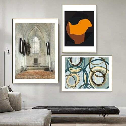 Nordic Wall Art Canvas Painting Retro Church Picture Abstract Lines Poster Print Living Room Decoration Office Home Decor