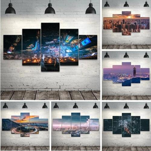 Wall Art Sunset Cityscape Canvas Painting Printed Evening Building Scenery Poster Home Decor For Living Room Modular Pictures