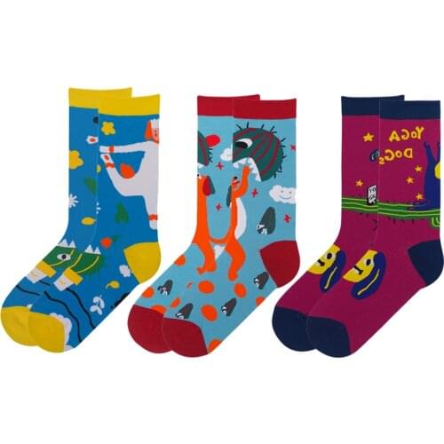 Cartoon Yoga Element Jacquard Ladies Sweet Cute Socks 3 Pais A Lot High-quality Cotton Yarn
